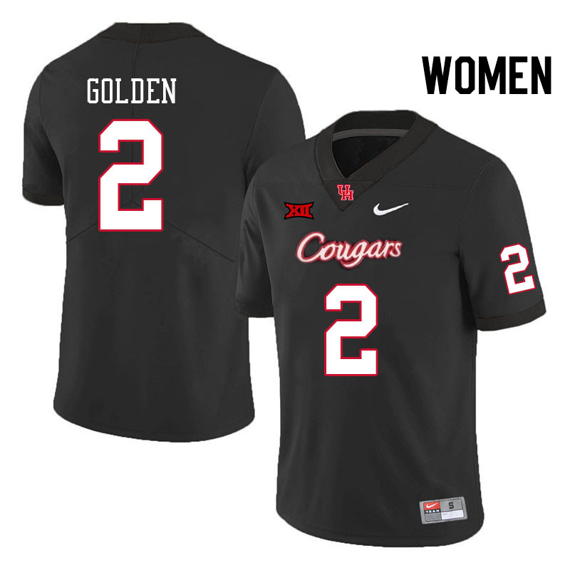 Women #2 Matthew Golden Houston Cougars Big 12 XII College Football Jerseys Stitched-Black - Click Image to Close